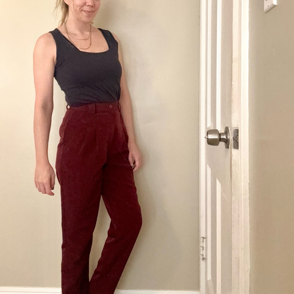 American Apparel Burgundy Pleated Tapered Pants
